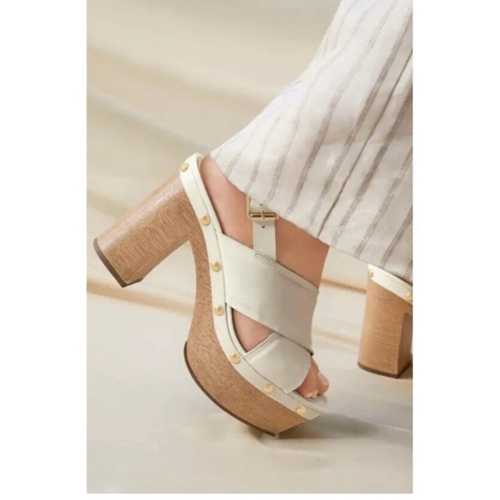 VINCE Camuto "Jenevy" ivory block heel slingback Women 9.5 NEW sandal platform